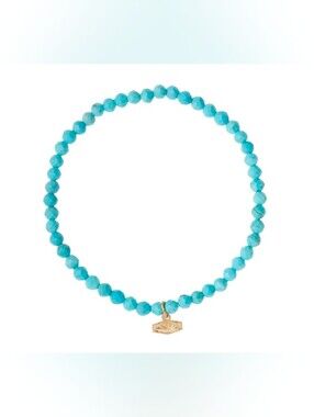 Turquoise Bead Stretch Stacking Bracelet with Charm
